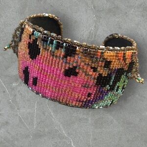 Heidi Kimmli Designs free spirit multicolored
embroidered beaded cuff bracelet